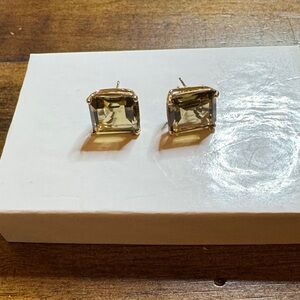 Elegant 14k Gold and light green stones Square Stud Earrings